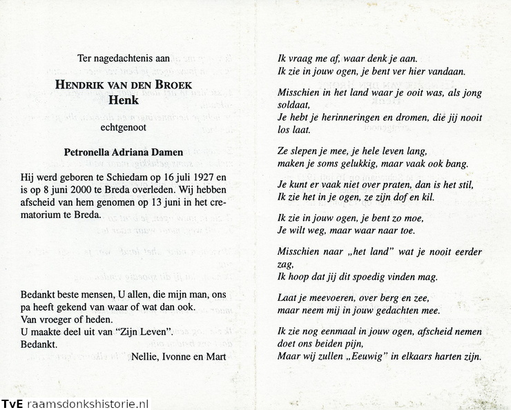 Hendrik van den Broek Petronella Adriana Damen
