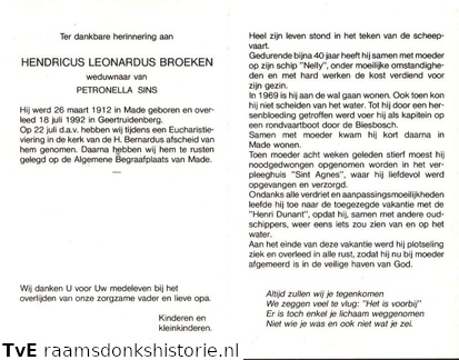 Hendricus Leonardus Broeken  Petronella Sins