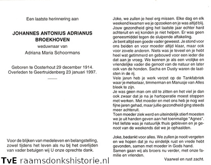 Johannes Antonius Adrianus Broekhoven Adriana Maria Schoormans