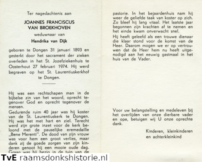 Joannes Franciscus van Broekhoven, Hendrika van Dijk