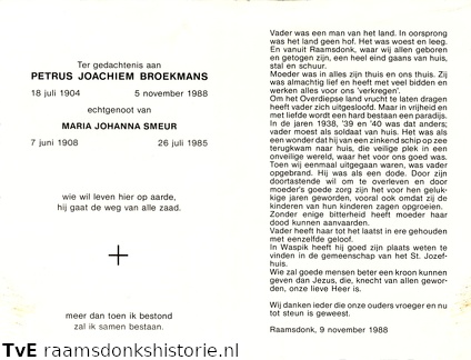 Petrus Joachiem Broekmans Maria Johanna Smeur