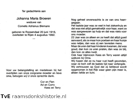 Johanna Maria Broeren Cornelis Adrianus Biemans