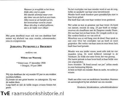 Johanna Petronella Broeren Willem van Wanrooij