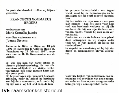 Franciscus Gommarus Broers Maria Cornelia Jacobs  Joanna Stevens