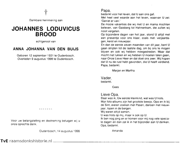 Johannes Loduvicus Brood Anna Johanna van de Buijs