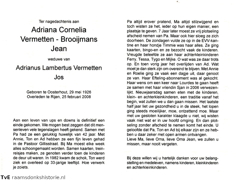 Adriana Cornelia Brooijmans Adrianus Lambertus Vermetten
