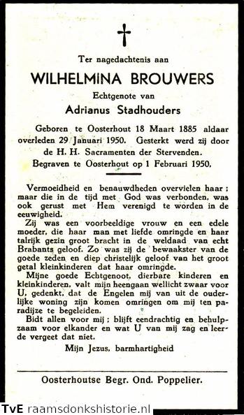 Wilhelmina Brouwers Adrianus Stadhouders