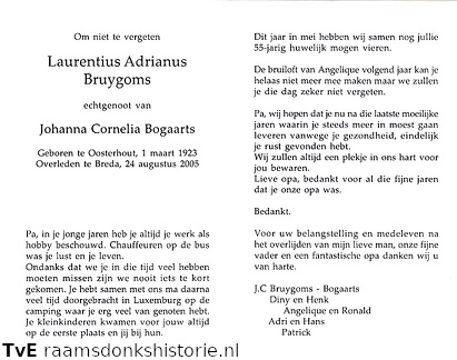 Laurentius Adrianus Bruygoms Johanna Cornelia Bogaarts