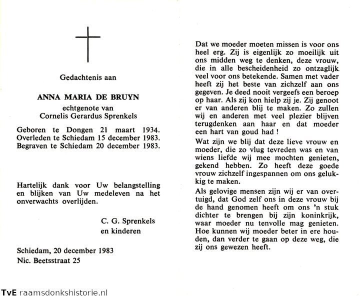 Anna Maria de Bruyn Cornelis Gerardus Sprenkels