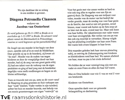 Dingena Petronella Claassen Jacobus van Oosterhout
