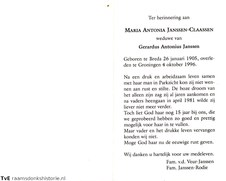Maria Antonia Claassen Gerardus Antonius Janssen
