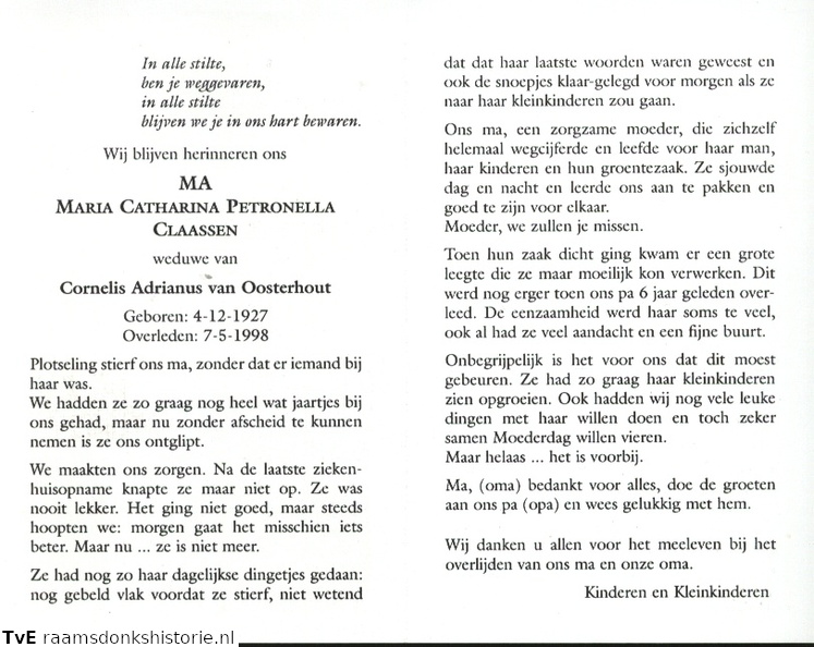 Maria Catharina Petronella Claassen Cornelis Adrianus van Oosterhout