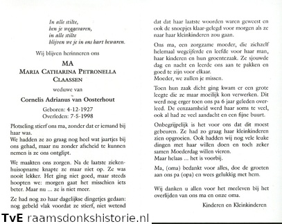 Maria Catharina Petronella Claassen Cornelis Adrianus van Oosterhout