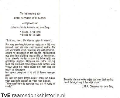 Petrus Cornelis Claassen Johanna Maria Antonia van den Berg