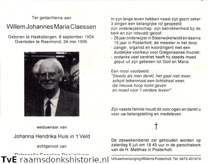 Willem Johannes Maria Claessen Petronella Rooijakkers Johanna Hendrika Huis in t Veld