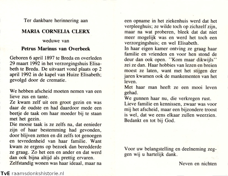 Maria Cornelia Clerx Petrus Marinus van Overbeek
