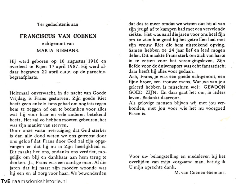 Franciscus van Coenen Maria Biemans
