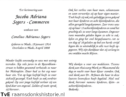 Jacoba Adriana Commeren Cornelius Adrianus Segers