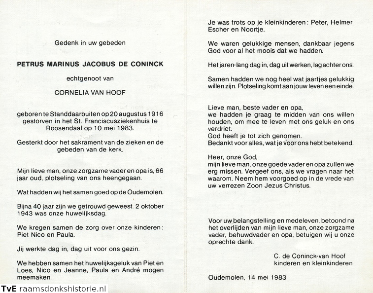 Petrus Marinus Jacobus de Coninck Cornelia van Hoof