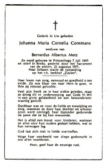 Johanna Maria Cornelia Coremans Bernardus Albertus Metz