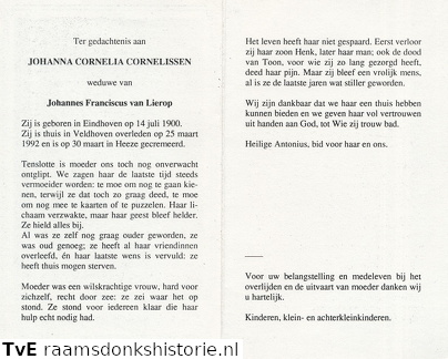 Johanna Cornelia Cornelissen Johannes Franciscus van Lierop