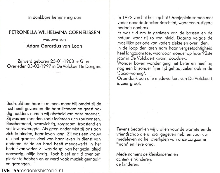 Petronella Wilhelmina Cornelissen Adam Gerardus van Loon