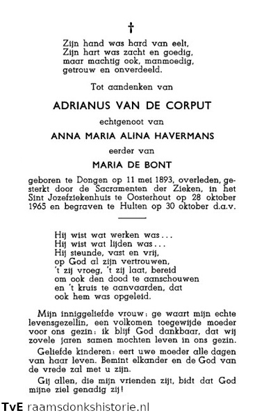 Adrianus van de Corput Anna Maria Alina Havermans  Maria de Bont