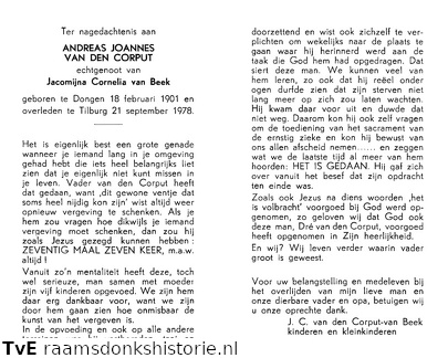 Andreas Joannes van den Corput Jacomijna Cornelia van Beek
