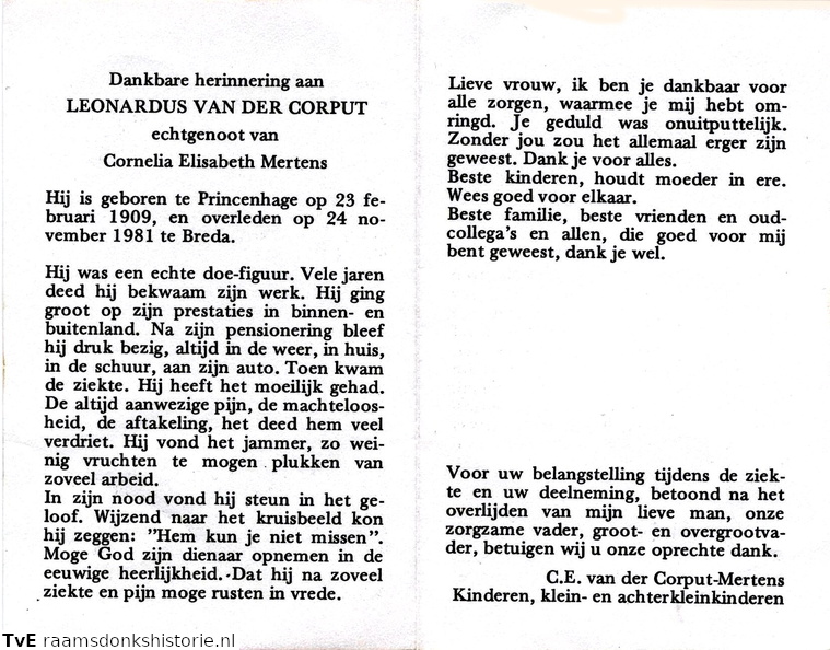 Leonardus van der Corput Cornelia Elisabeth Mertens