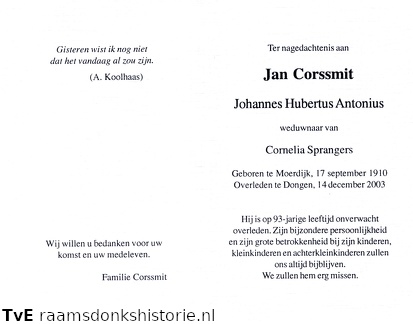 Johannes Hubertus Antonius Corssmit Cornelia Sprangers