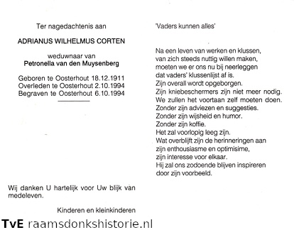 Adrianus Wilhelmus Corten Petronella van den Muysenberg