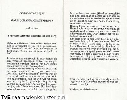 Maria Johanna Cranenbroek Franciscus Antonius Johannes van den Berg