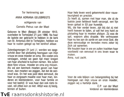 Geijsbregts Anna Adriana Cornelis Petrus van der Mast