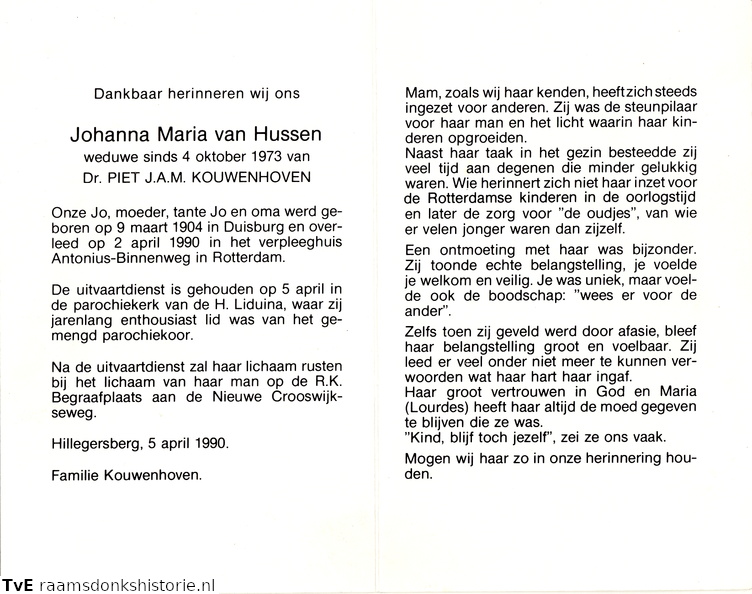 Hussen Johanna Maria van Piet J A M Kouwenhoven