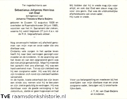 Sebastianus Johannes Henricus van Daal  Johanna Theodora Maria Baijens