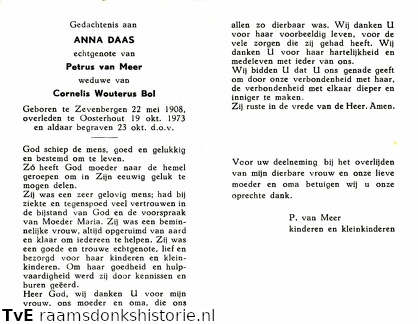 Anna Daas Petrus van Meer  Cornelis Wouterus Bol