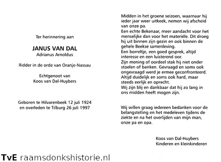 Adrianus Arnoldus van Dal Koos Huybers