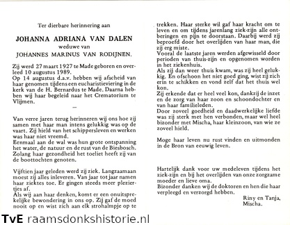 Johanna Adriana van Dalen Johannes Marinus van Rodijnen