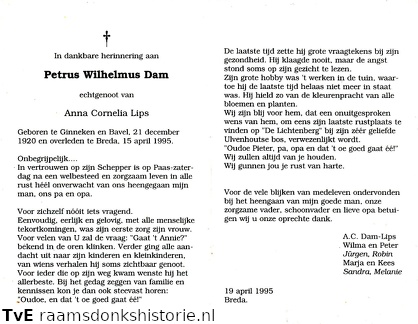 Petrus Wilhelmus Dam Anna Cornelia Lips