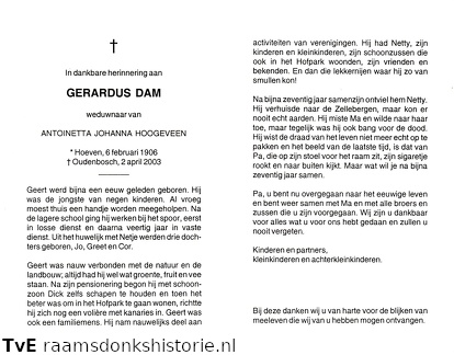 Gerardus van Dam Antonetta Johanna Hoogeveen