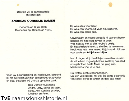 Andreas Cornelis Damen Bep Huijsmans