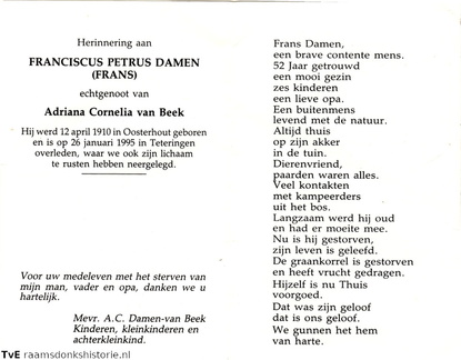 Franciscus Petrus Damen Adriana Cornelia van Beek