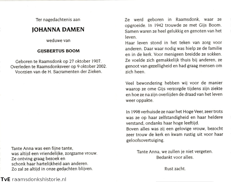 Johanna Damen Gijsbertus Boom