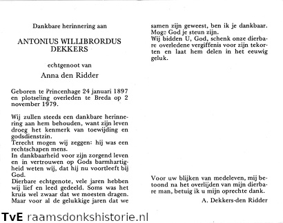 Antonius Willibrordus Dekkers Anna den Ridder