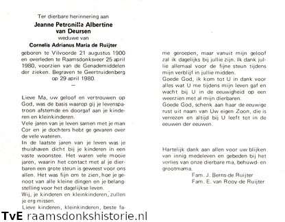 Jeanne Petronilla Albertine van Deursen Cornelis Adrianus Maria de Ruijter