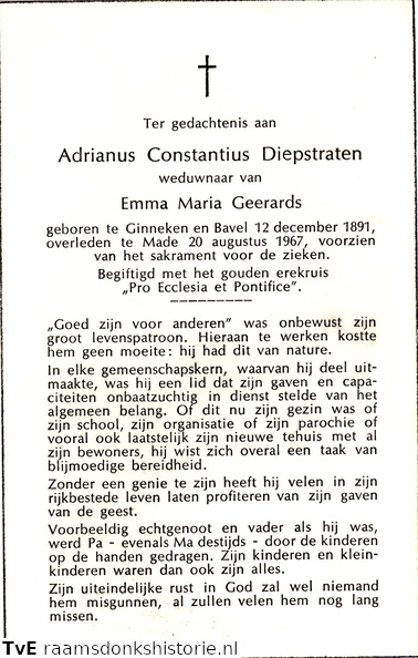 Adrianus Constatinus Diepstraten Emma Maria Geerards