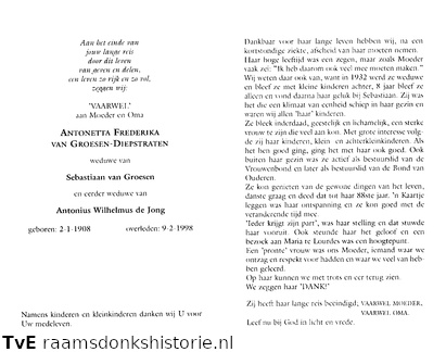 Antonetta Frederica Diepstraten Sebastiaan van Groesen Antonius Wilhelmus de Jong