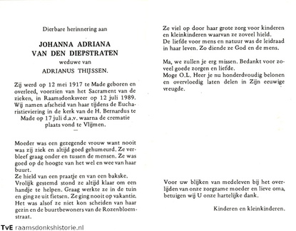 Johanna Adriana van den Diepstraten Adrianus Thijssen
