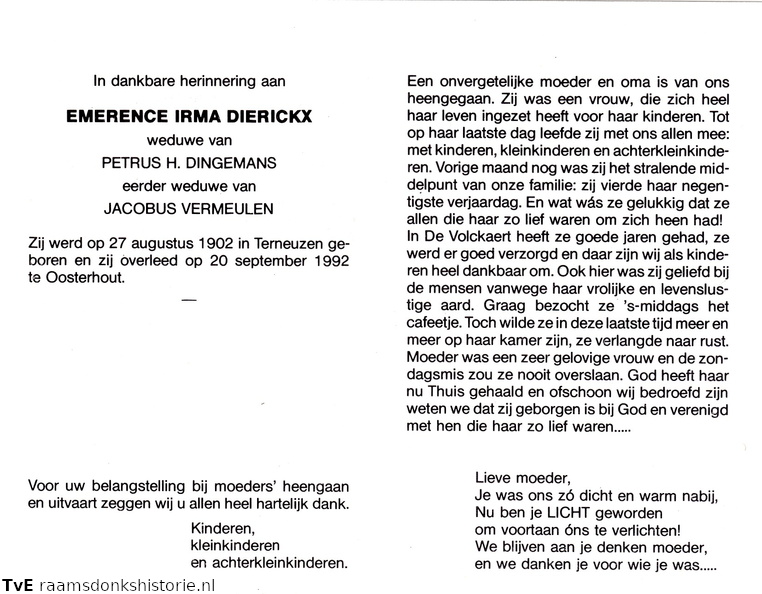 Emerence Irma Dierickx Petrus H. Dingemans