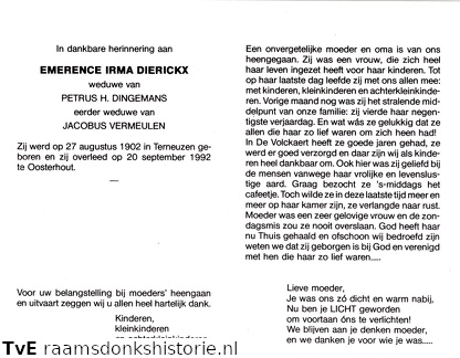 Emerence Irma Dierickx Petrus H. Dingemans